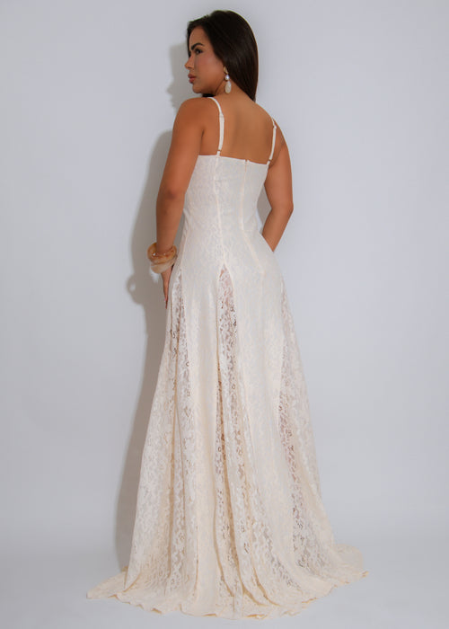 Ethereal Muse Floral Lace Maxi Dress Nude