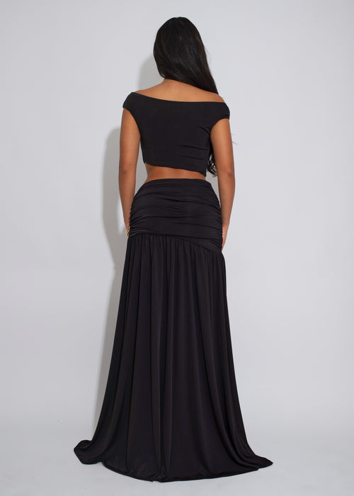 Opulence Bloom Ruched Skirt Set Black