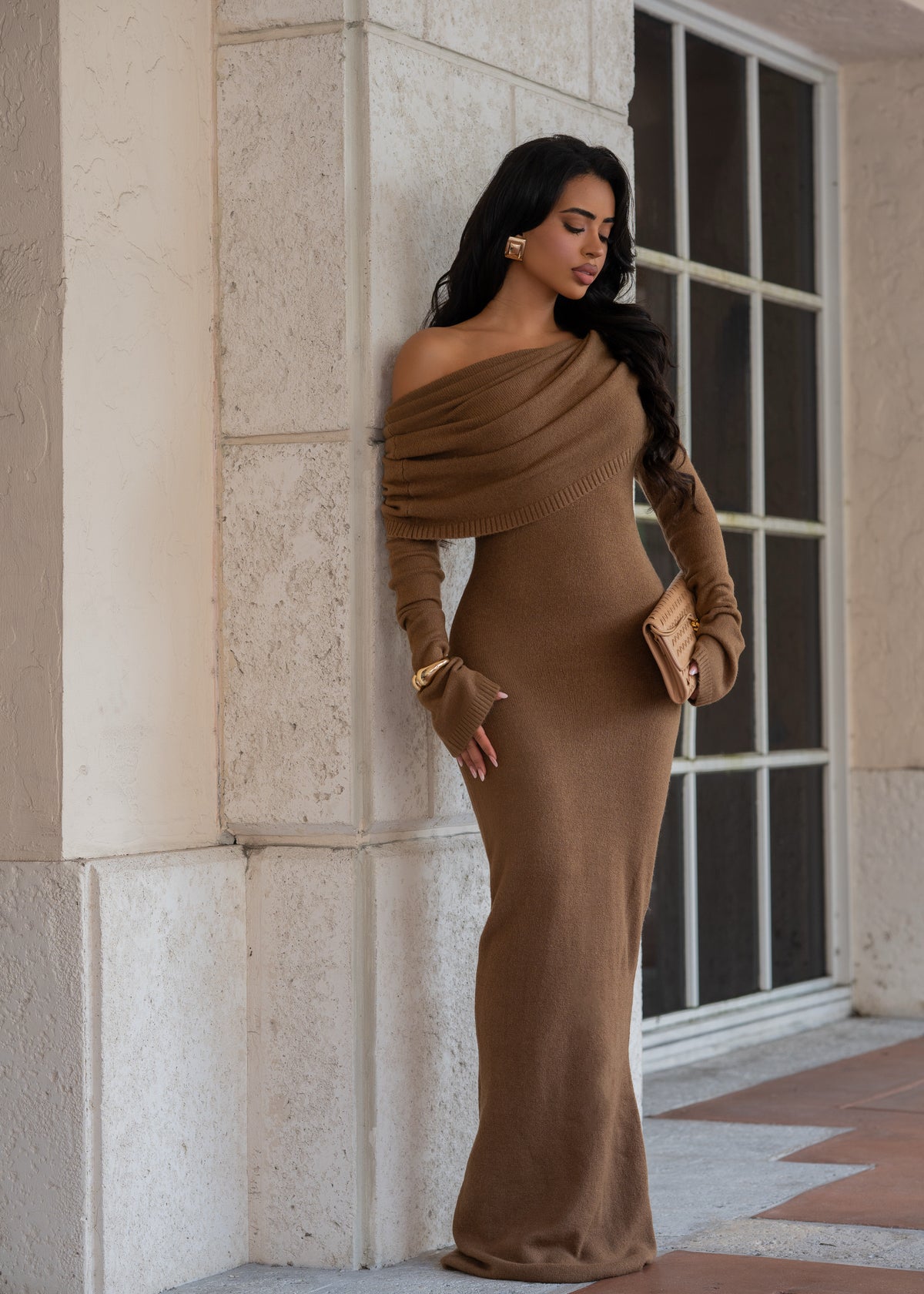 Elemental Ease Knit Maxi Dress Brown