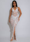 Sheer Agenda Lace Ruched Skirt Set White