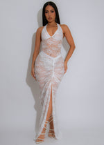 Sheer Agenda Lace Ruched Skirt Set White