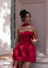Lustre Affair Structured Rhinestone Mini Dress Red