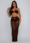 Siren Wave Mesh Ruched Skirt Set Brown