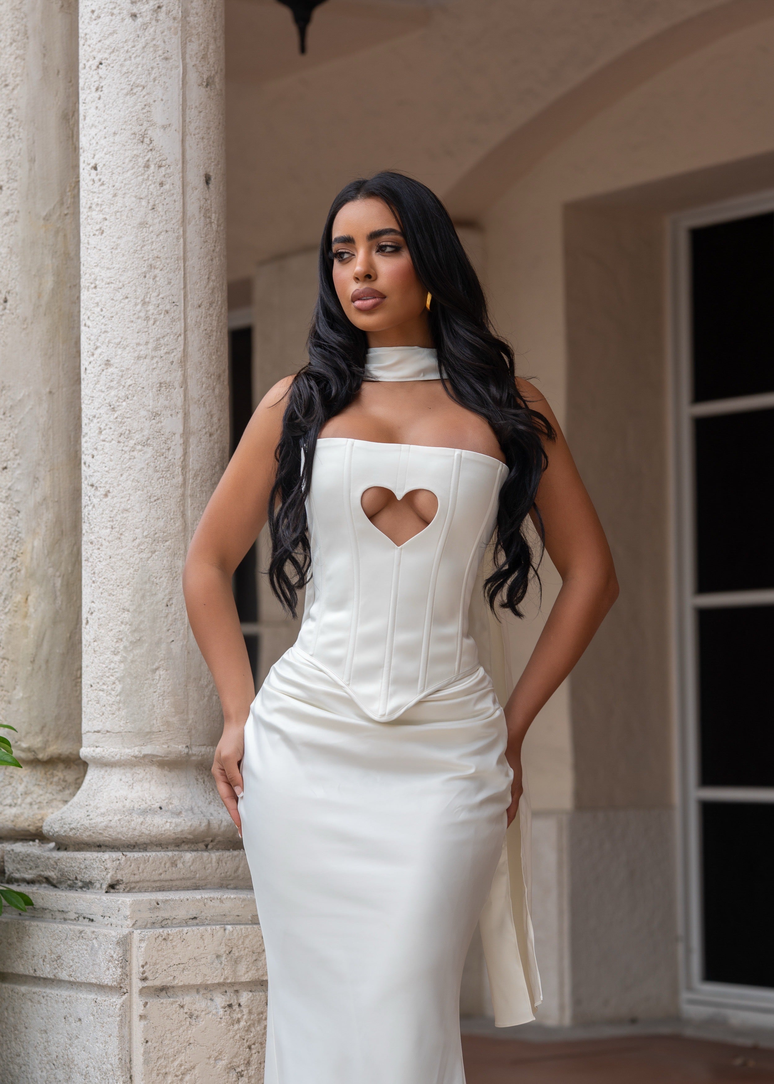 Love And Affection Corset Satin Skirt Set White