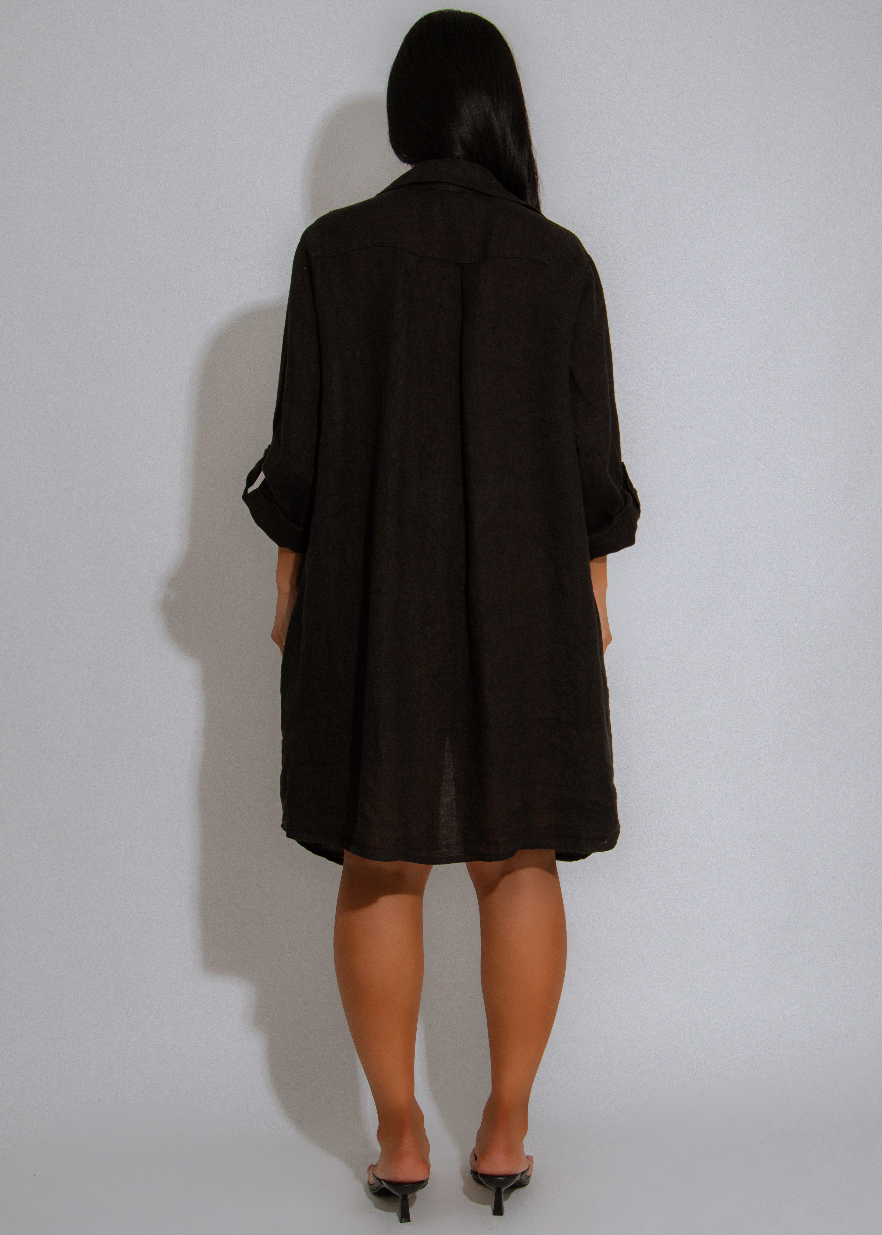 Sundown Ease Linen Mini Dress Black