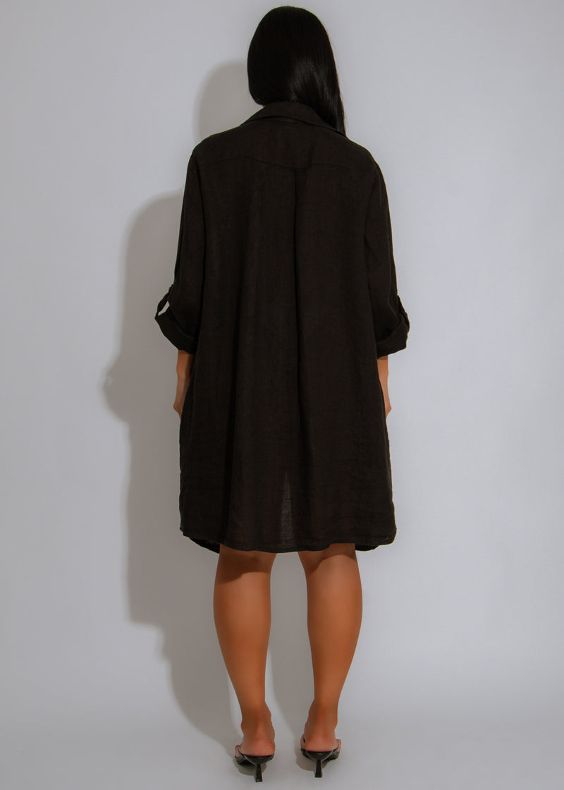Sundown Ease Linen Mini Dress Black