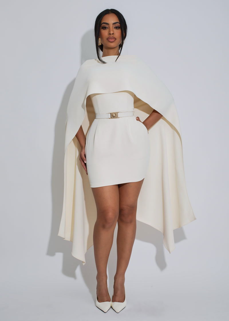 Structured Veil Cape Mini Dress Nude