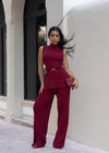 The Draped Aura Ribbed Pant Set Red