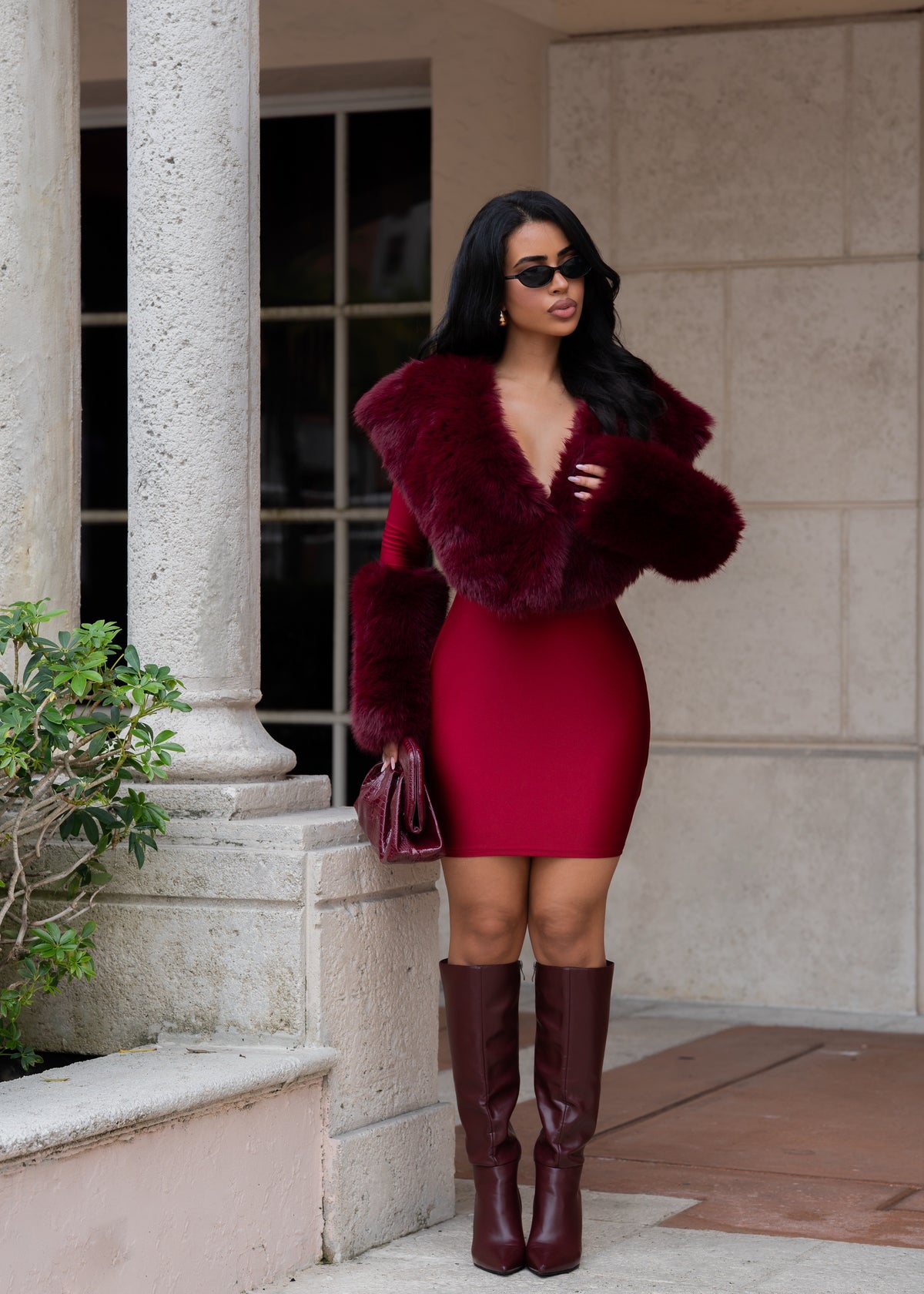 Spoiled By Desire Faux Fur Mini Dress Red
