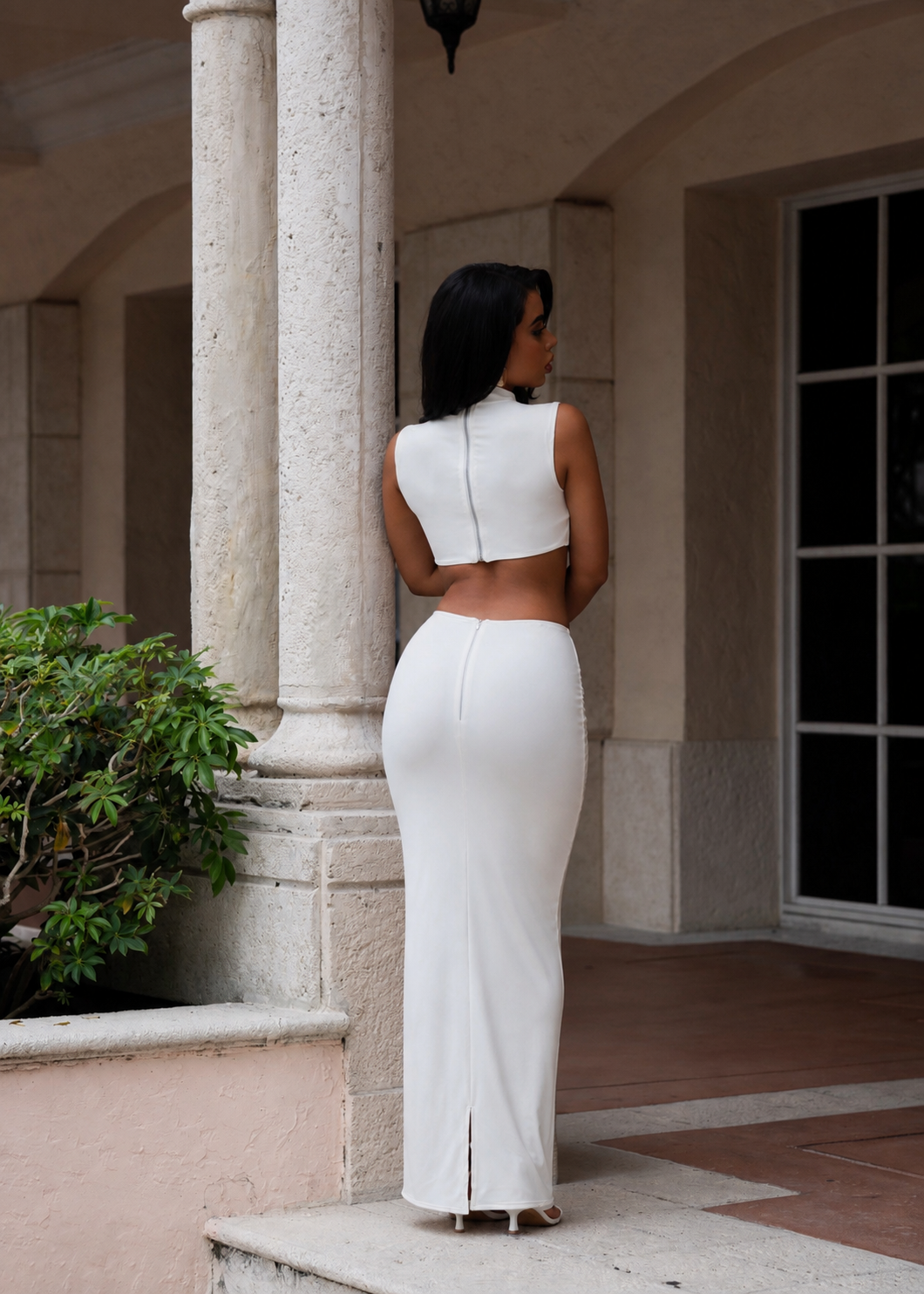Siren Code Pearls Skirt Set White