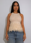 Fringe Flow Knit Long Top Nude