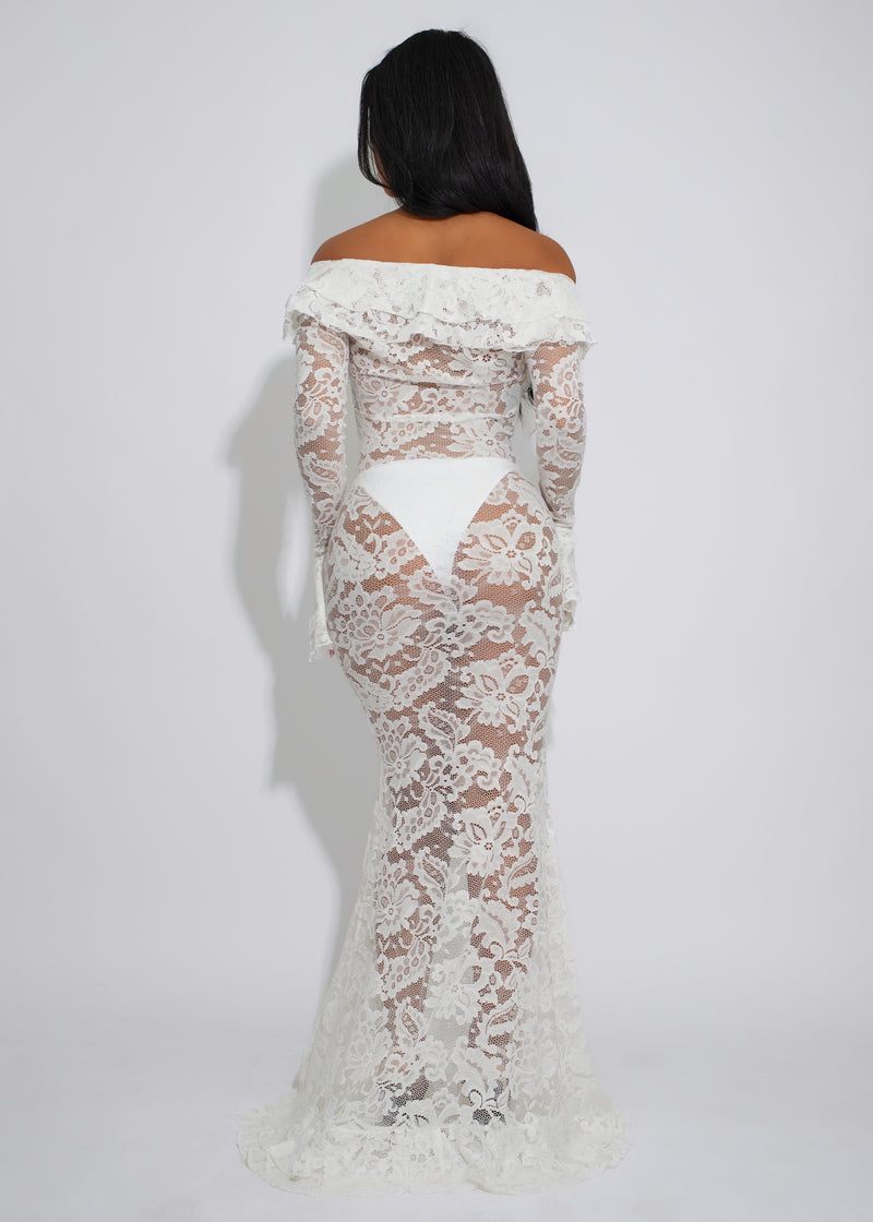 Divine Incantation Floral Lace Maxi Dress White