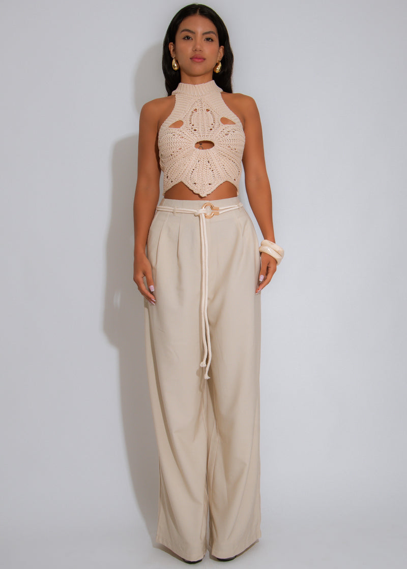 Bloom Bound Floral Crochet Crop Top Nude