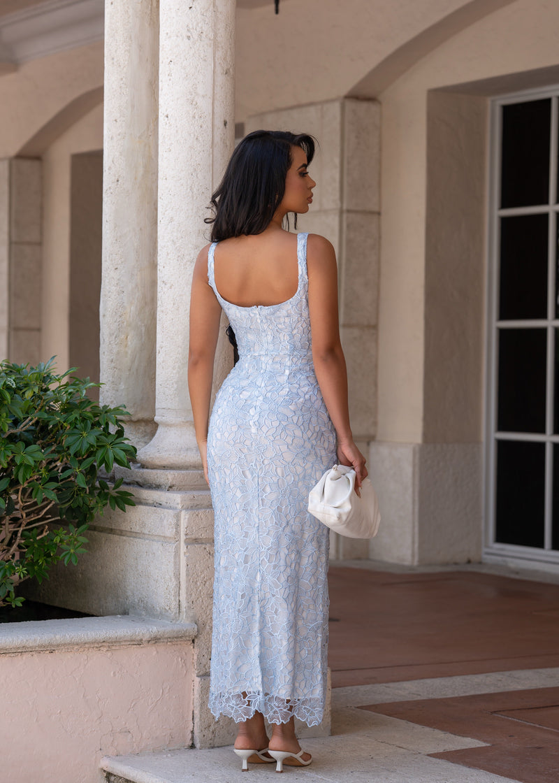 Whispered Romance Floral Midi Dress Blue