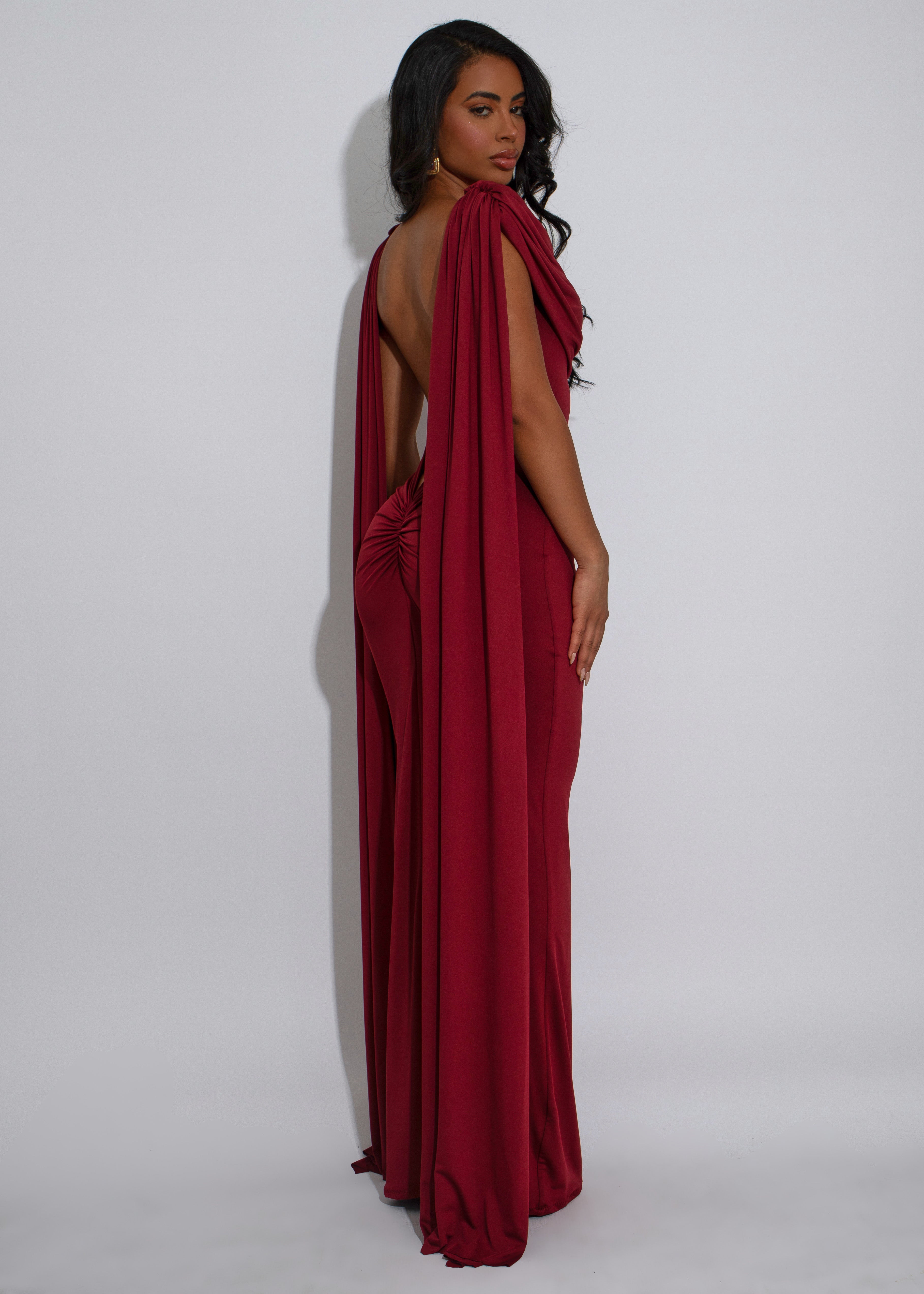 Celestial Reign Ruched Maxi Dress Red