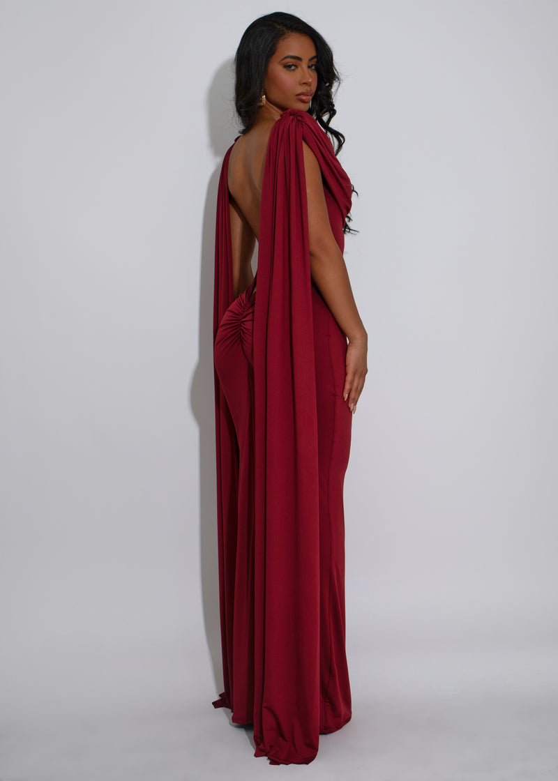 Celestial Reign Ruched Maxi Dress Red