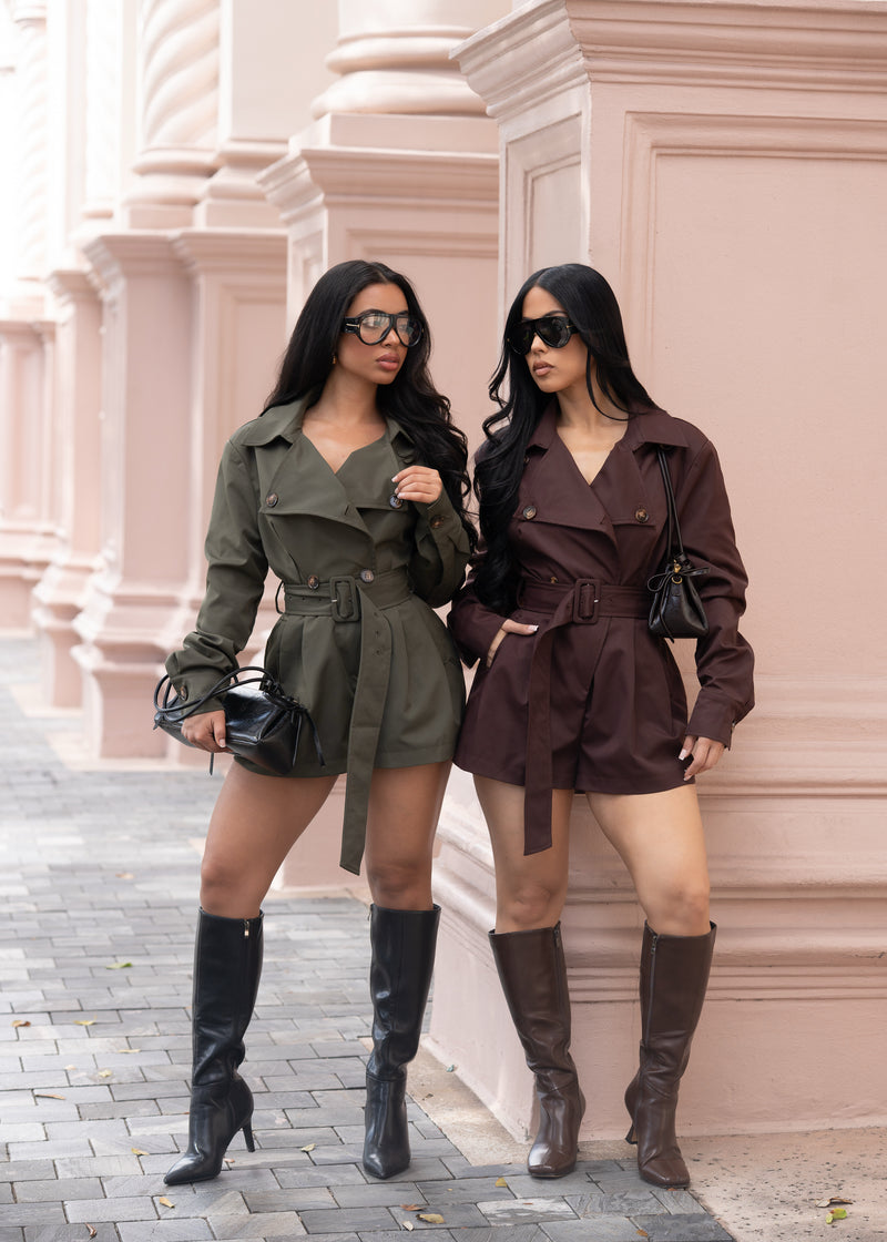 Runway Utility Ruched Romper Green