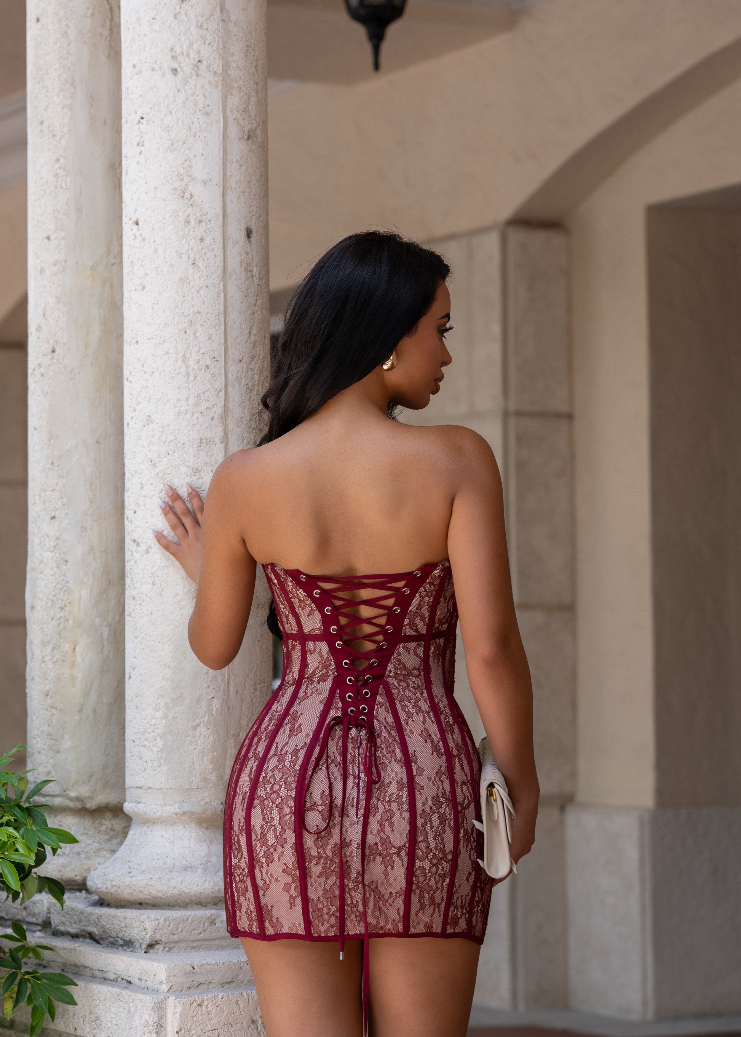 Dangerous Desire Lace Corset Mini Dress Red
