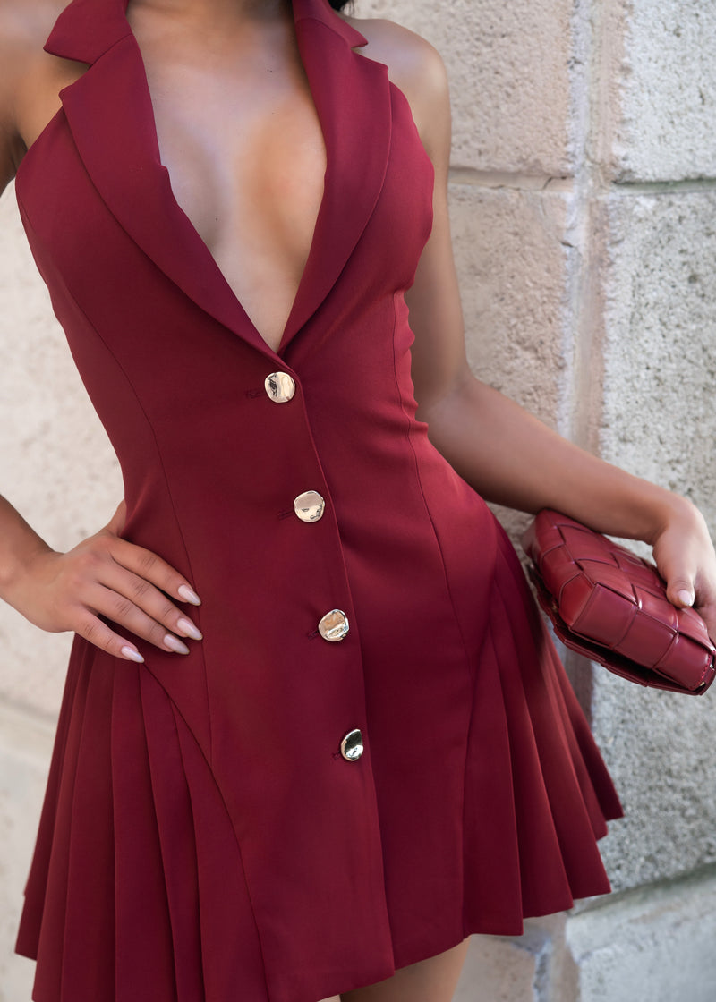 Parisian Stroll Pleated Mini Dress Red
