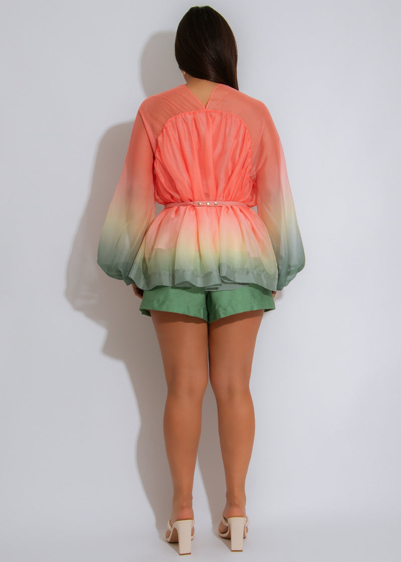 Cloud Bloom Mesh Ruched Short Set Orange