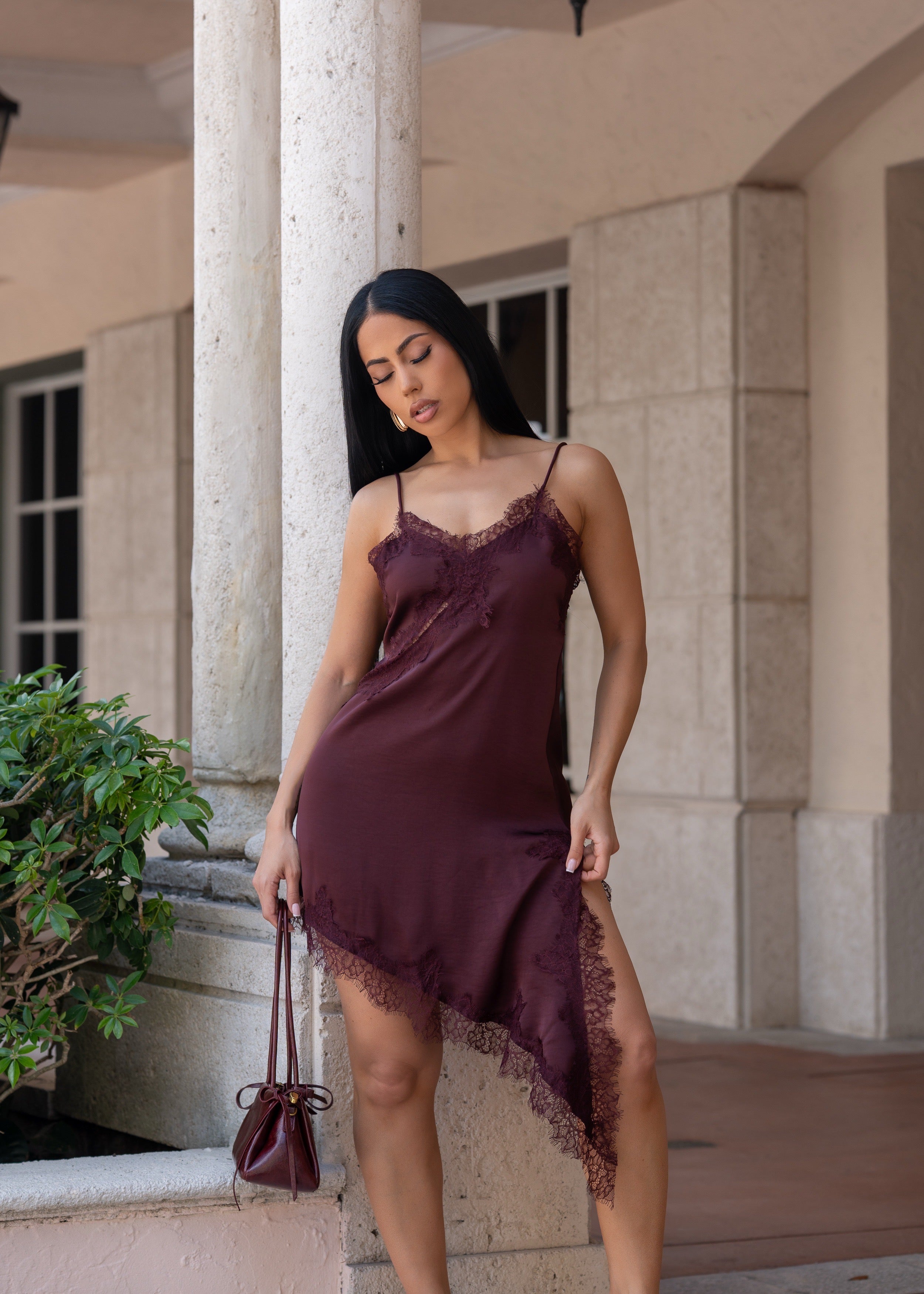 Rosette Drift Lace Mini Dress Red
