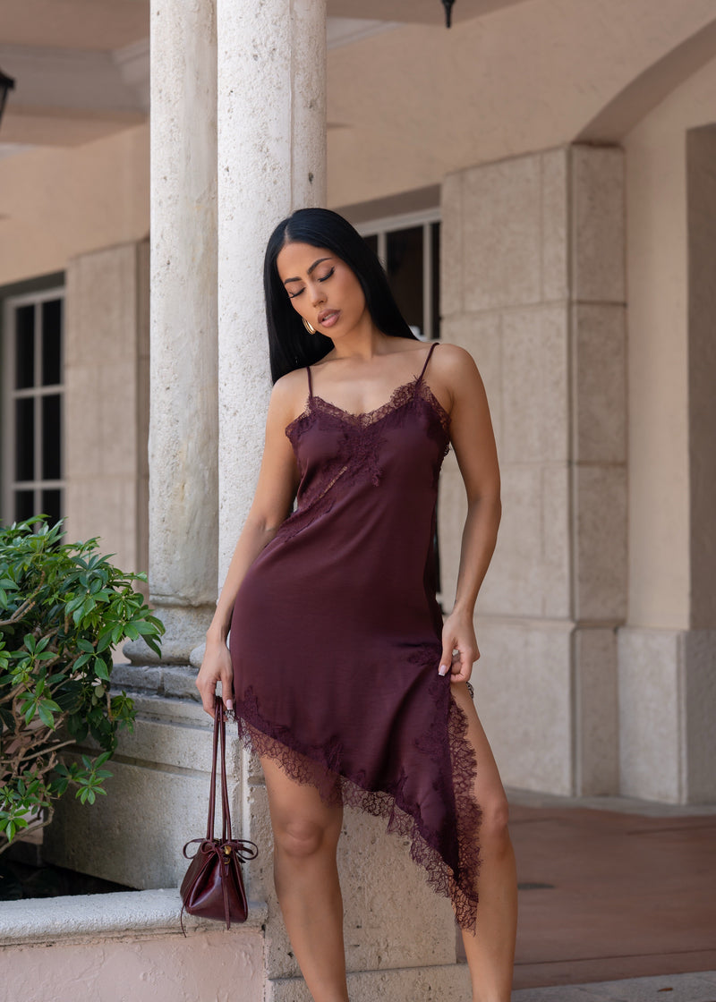 Rosette Drift Lace Mini Dress Red