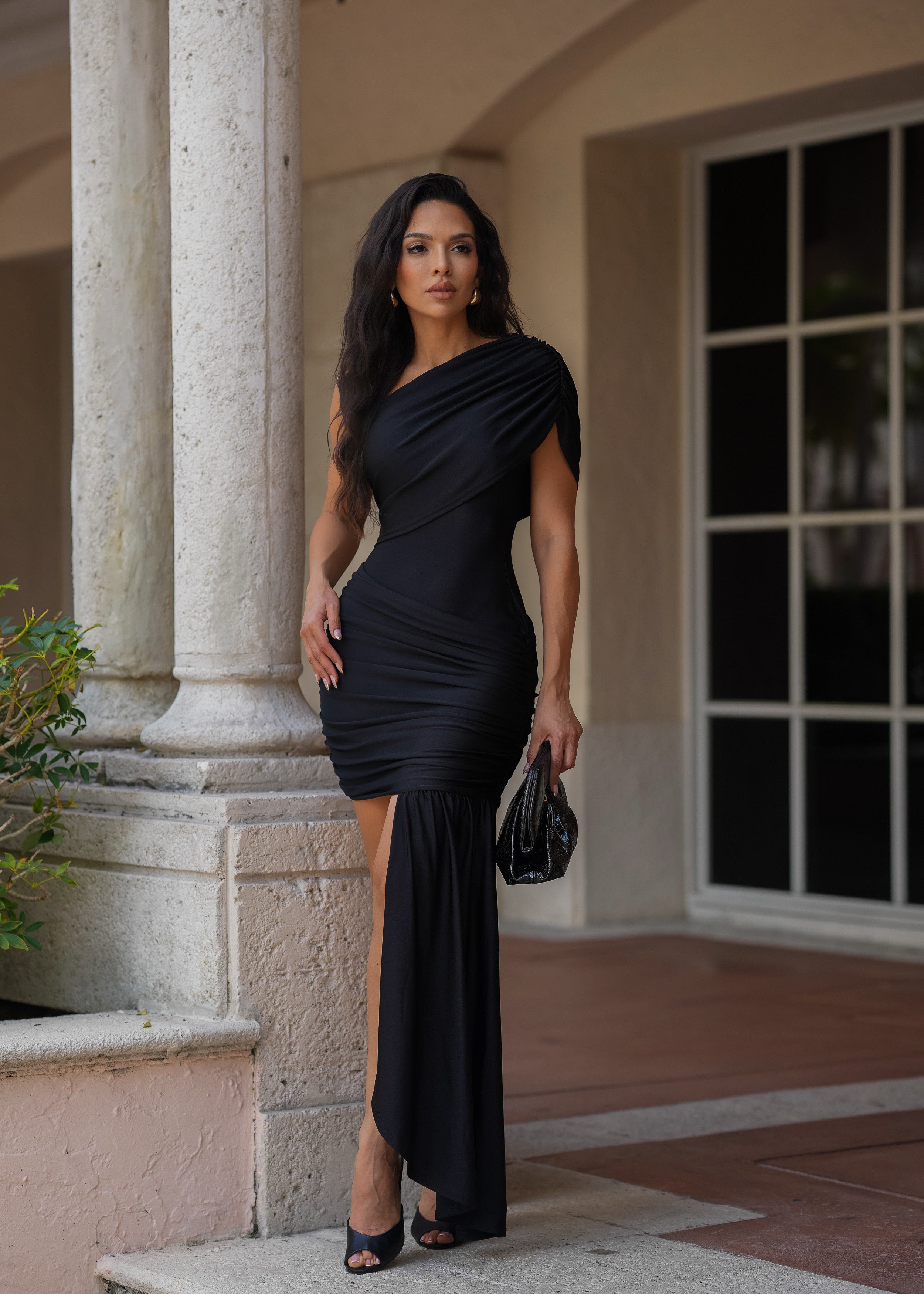 Seduction Has No Curfew Ruched Maxi Dress Black