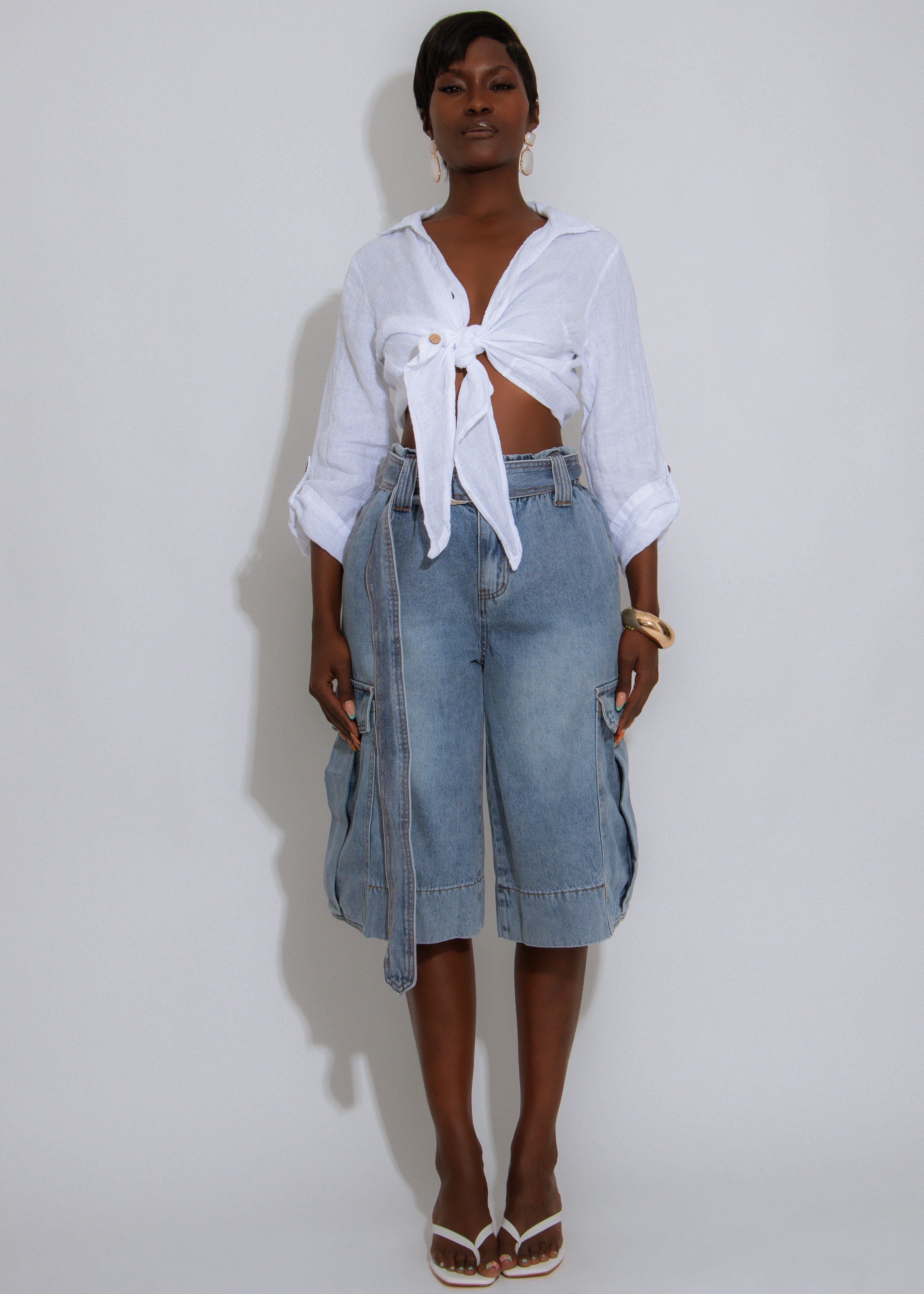 Utility Flow Cargo Capri Denim