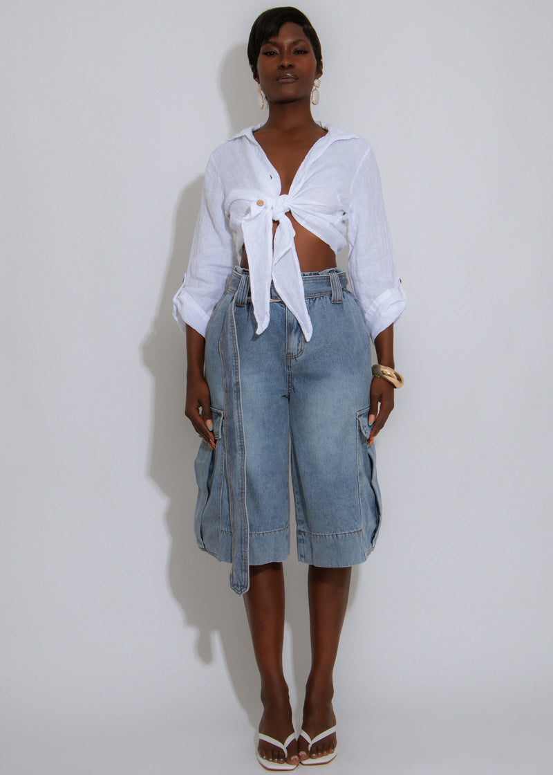 Utility Flow Cargo Capri Denim