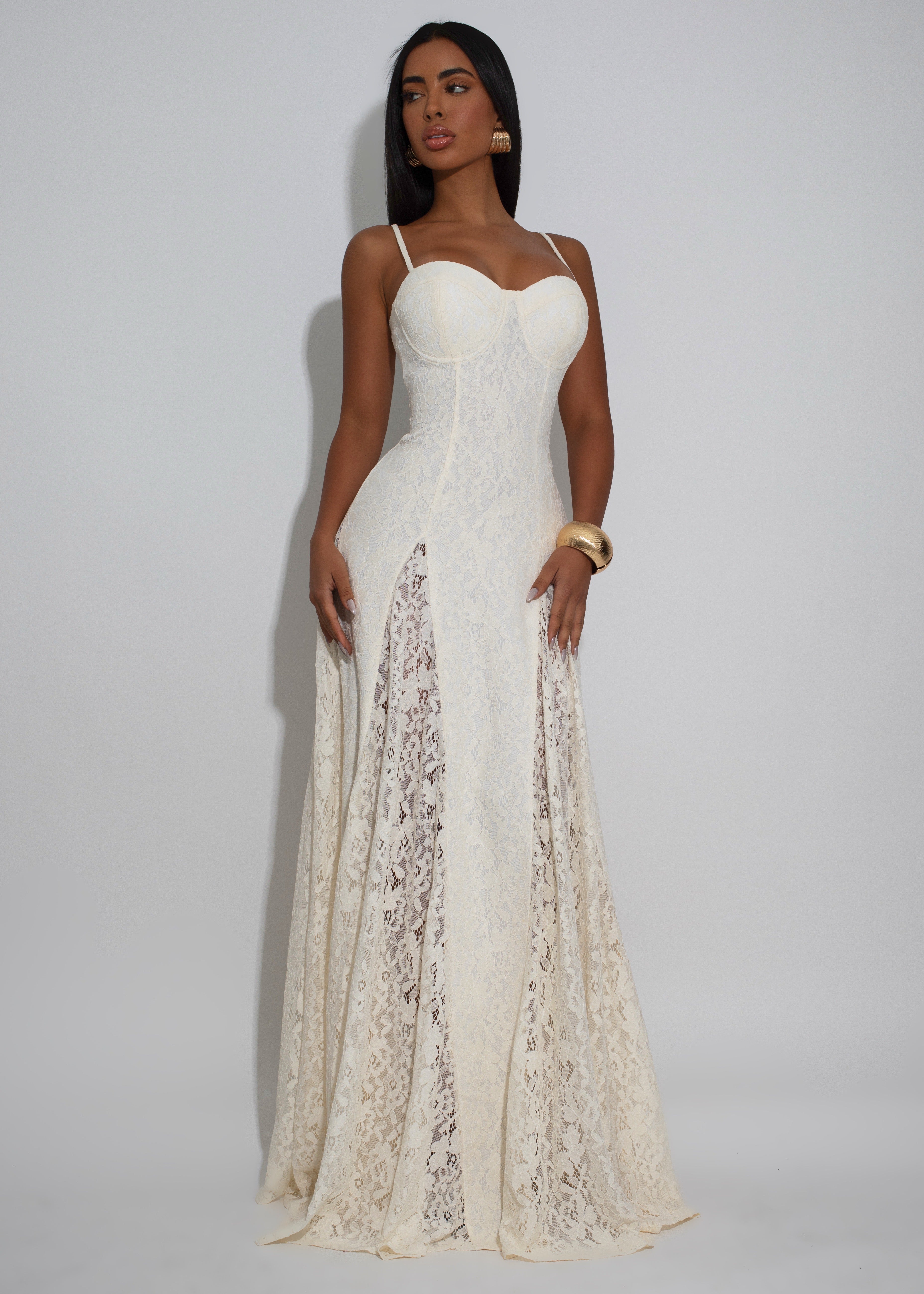 Ethereal Muse Floral Lace Maxi Dress Nude