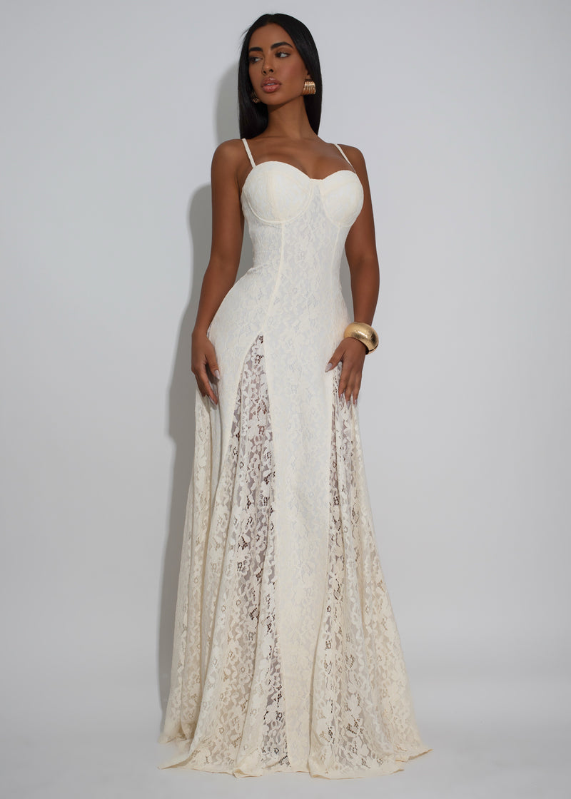 Ethereal Muse Floral Lace Maxi Dress Nude