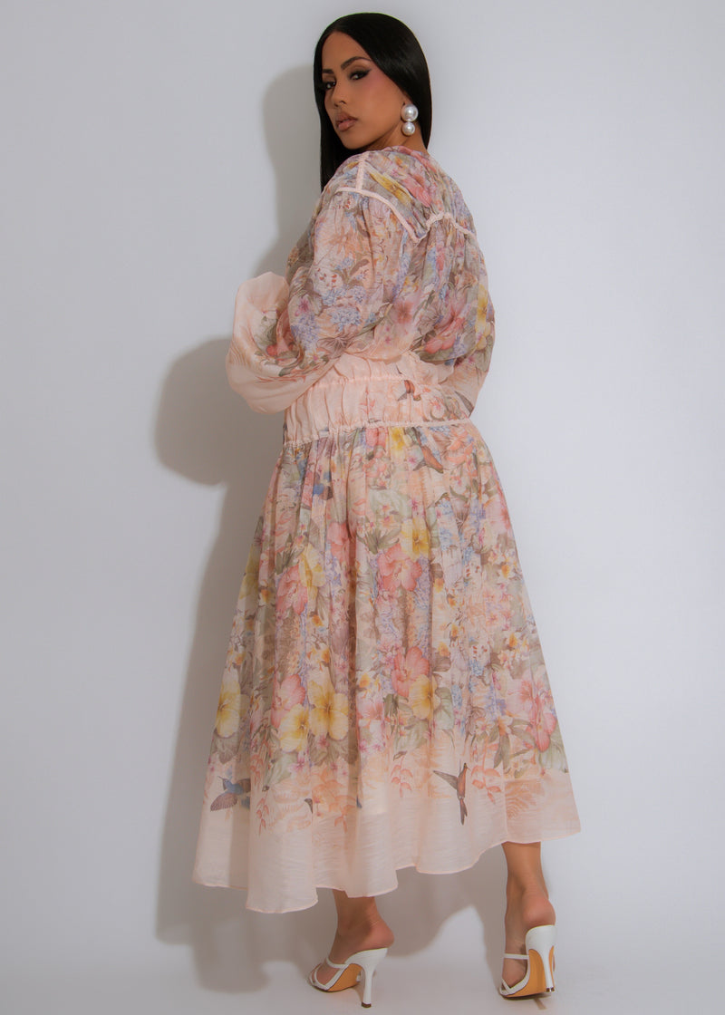 Chasing Daylight Floral Skirt Set Nude