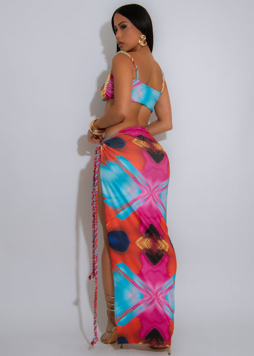 Electric Mirage Ruched Skirt Set Orange