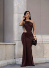 Glow Motion Ruched Maxi Dress Brown