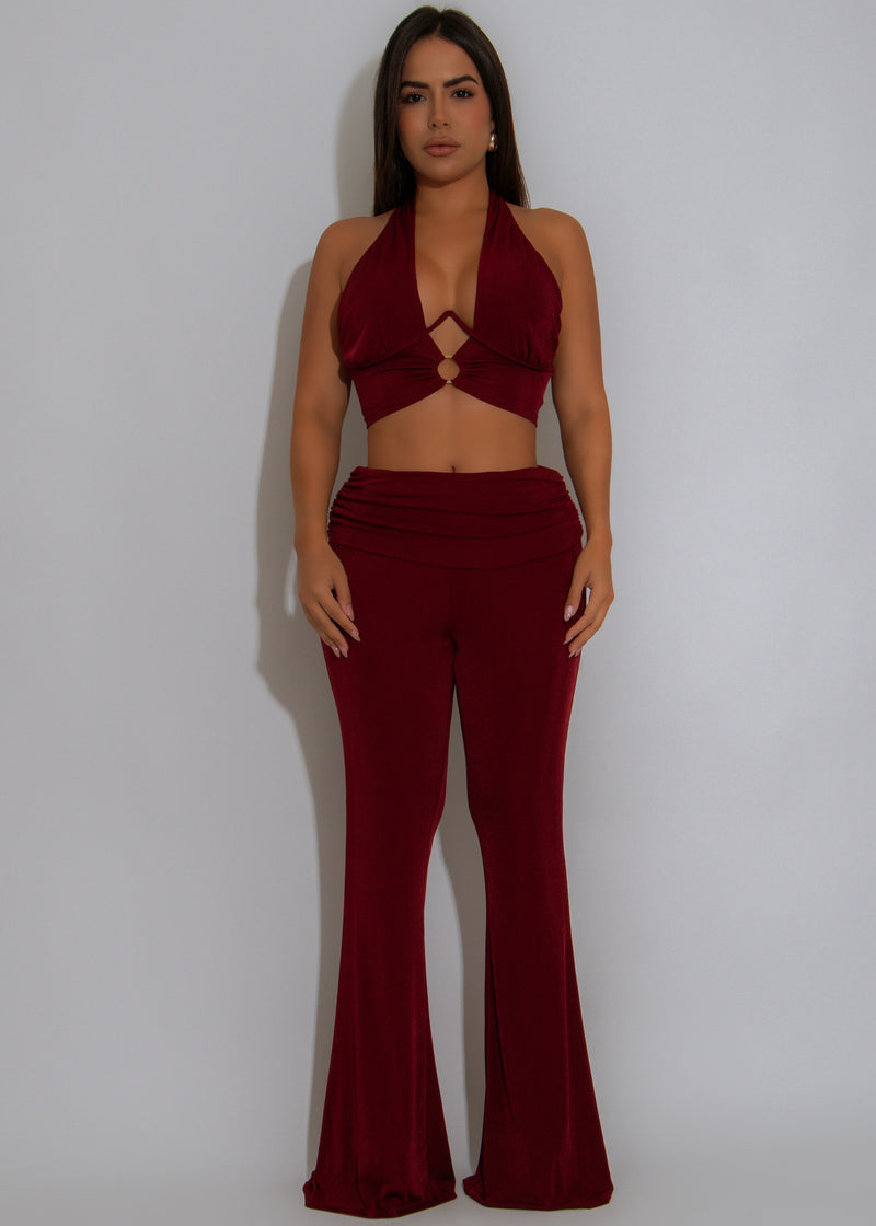 Crush Hour Ruched Pant Set Red