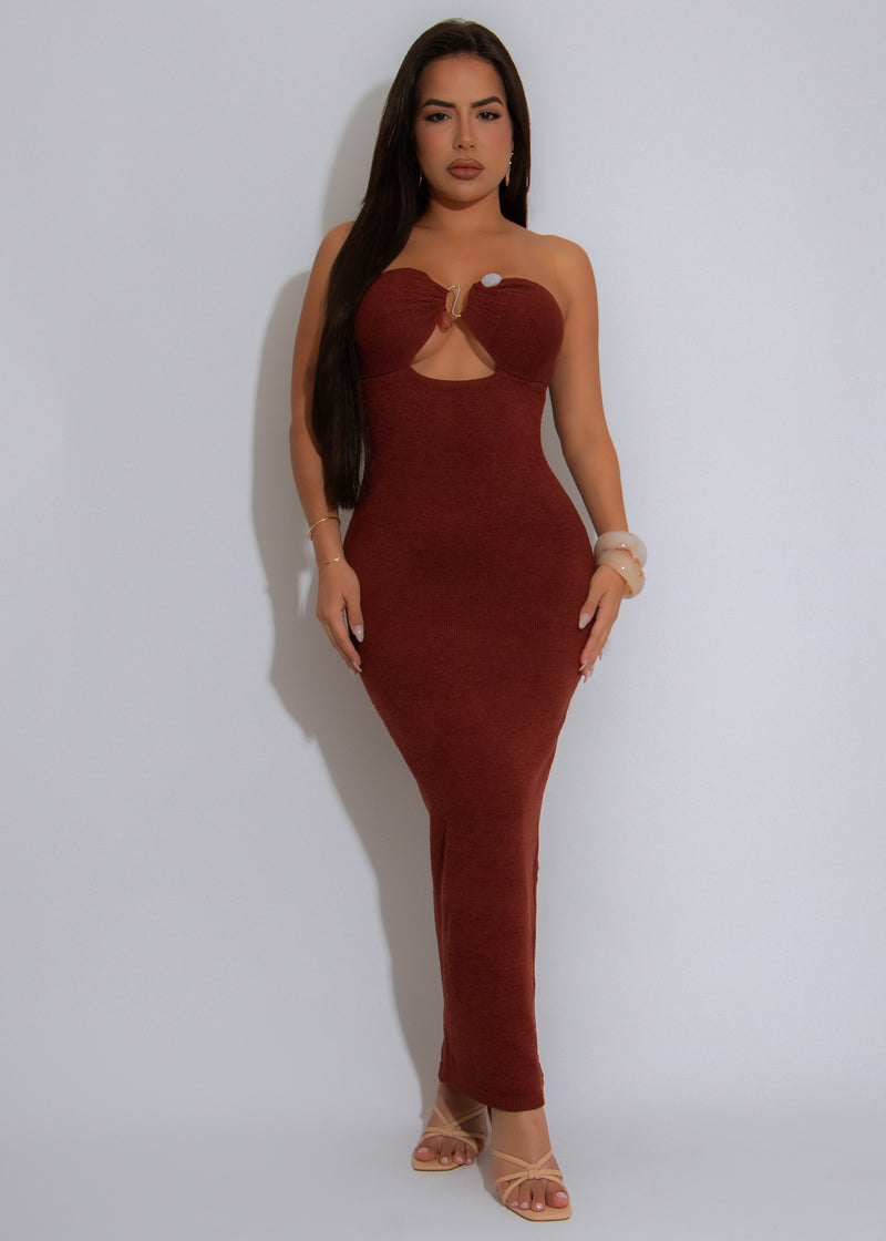 Molten Muse Knit Midi Dress Brown