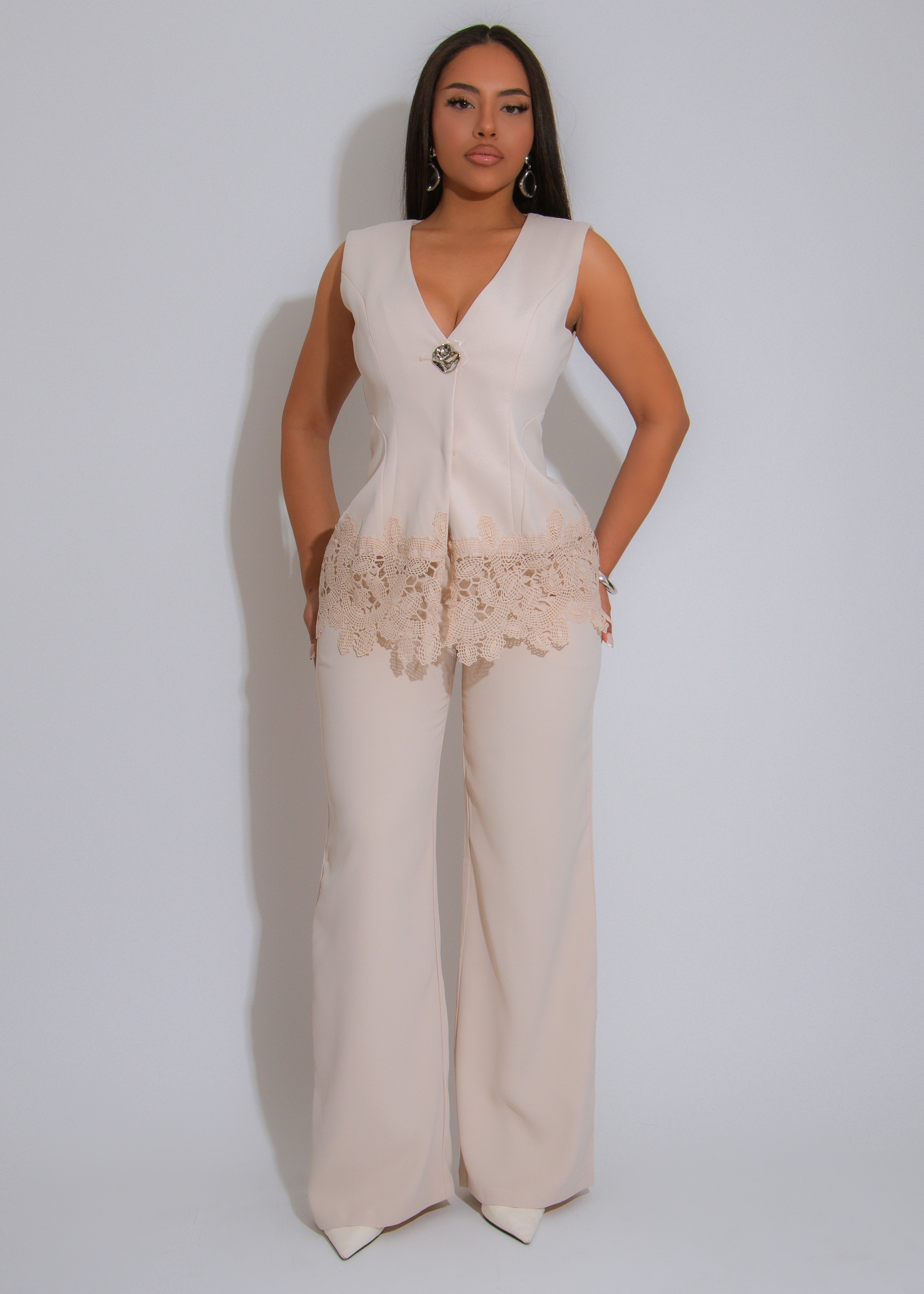 Luxe Lace Power Pant Set Nude
