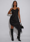 Serene Temptation Satin Lace Mini Dress Black