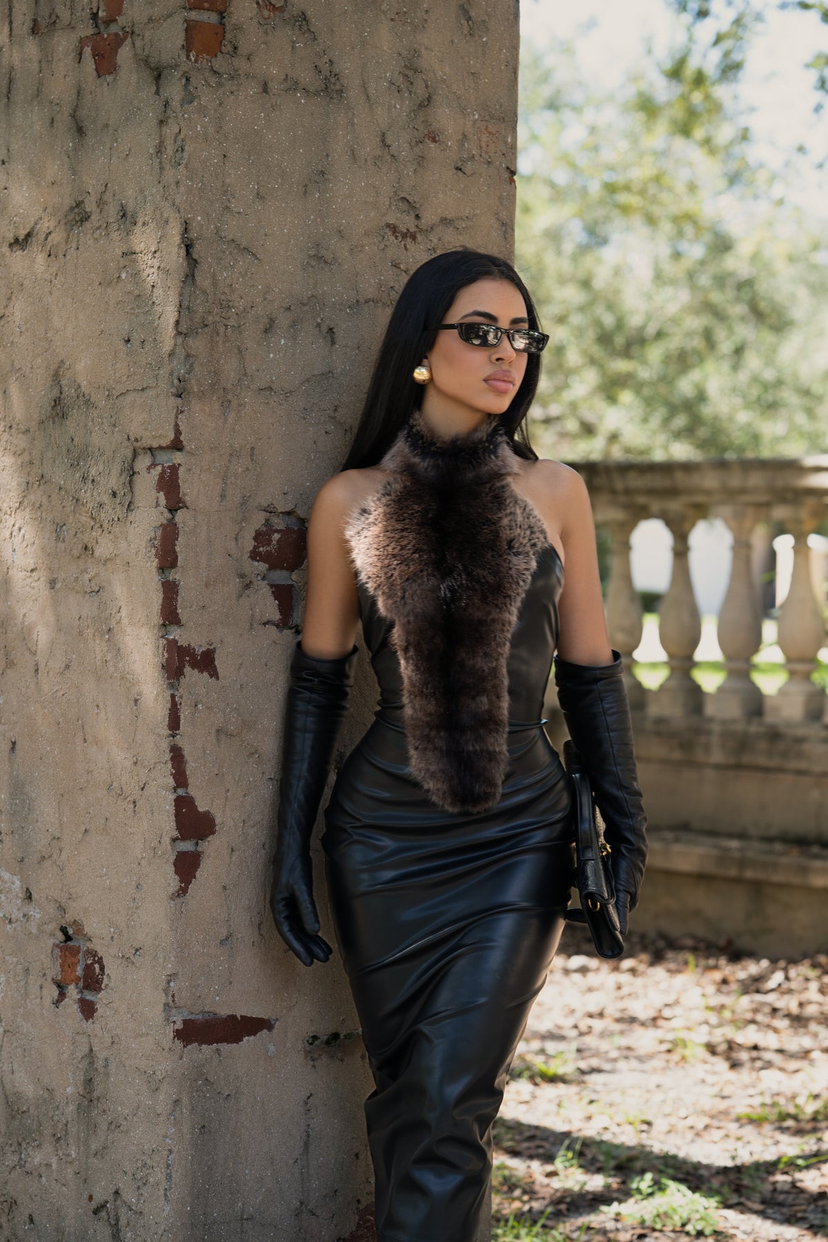 Femme Aura Faux Leather Midi Dress Black