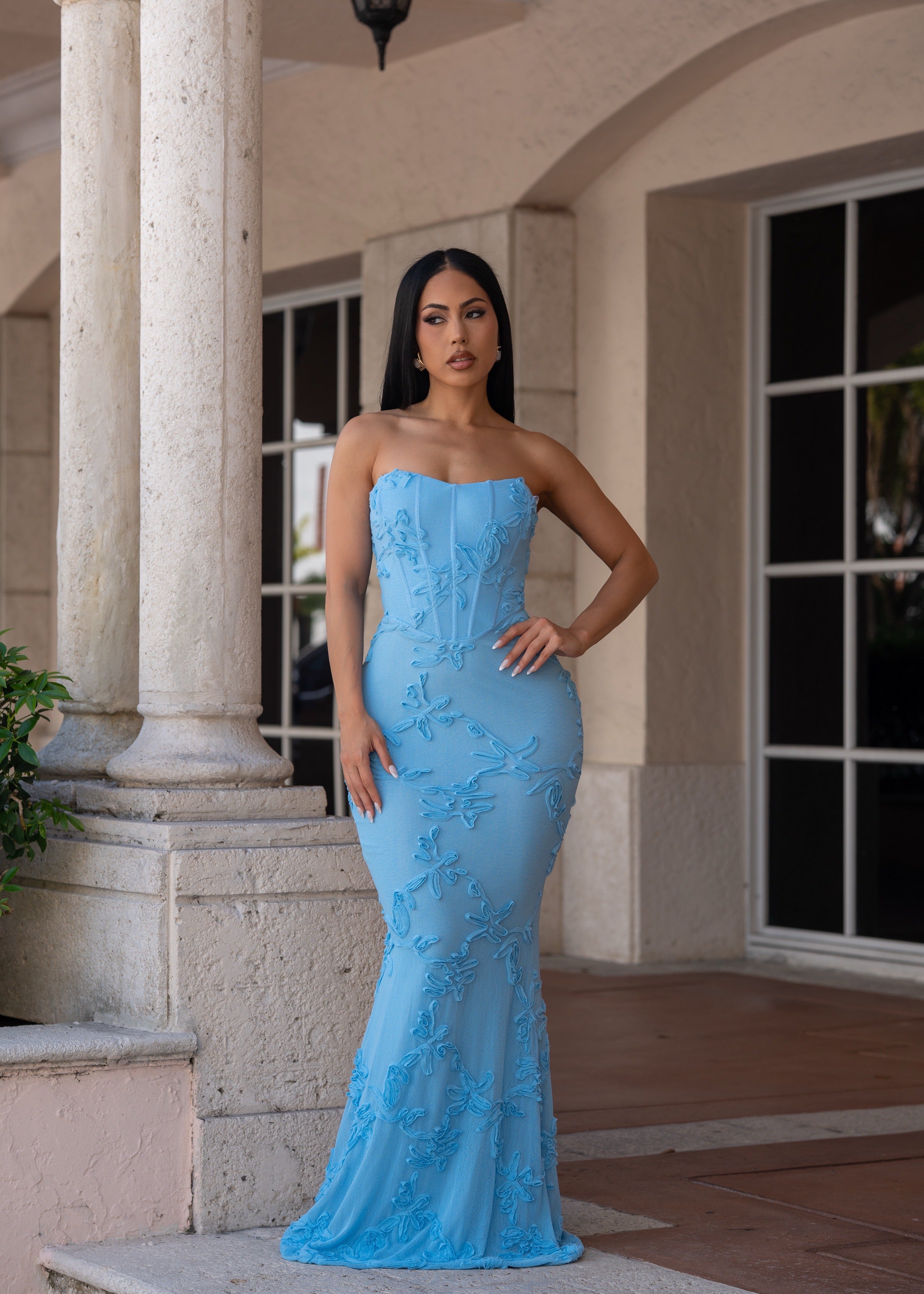 Divine Mirage Mesh Maxi Dress Blue
