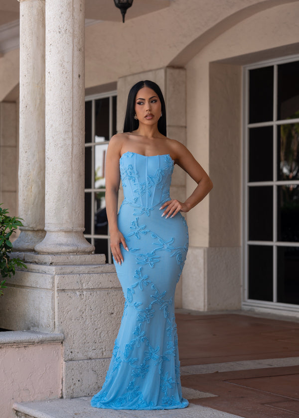 Divine Mirage Mesh Maxi Dress Blue