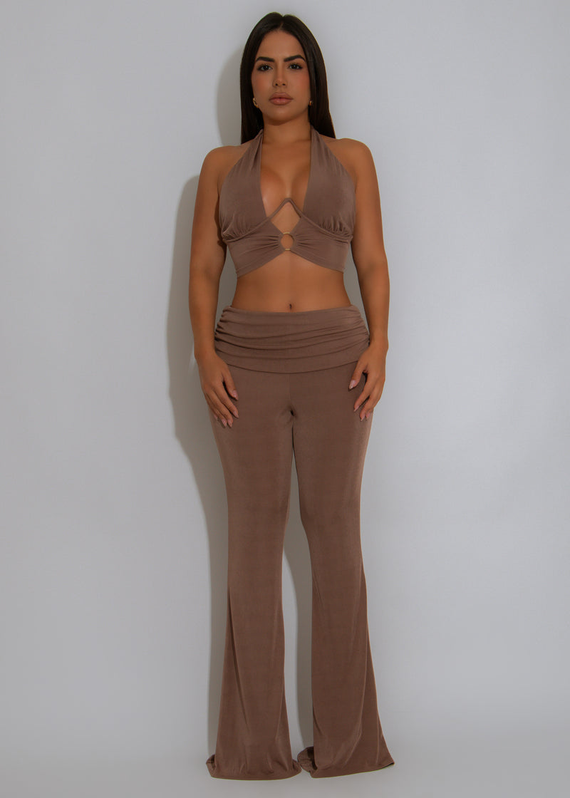 Crush Hour Ruched Pant Set Brown