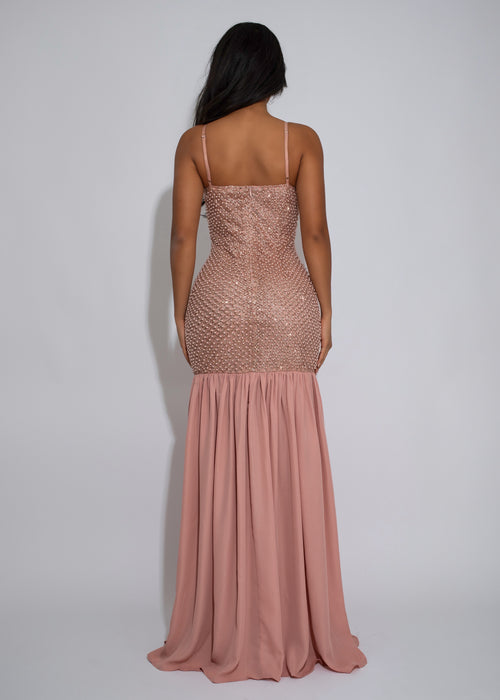 Petal Sequence Glitter Maxi Dress Pink