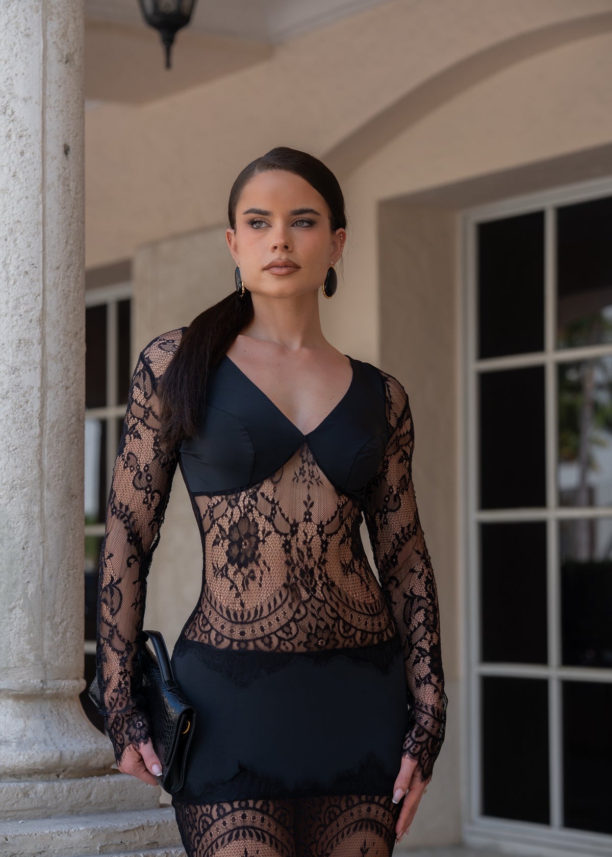 Dangerous Romance Lace Floral Maxi Dress Black