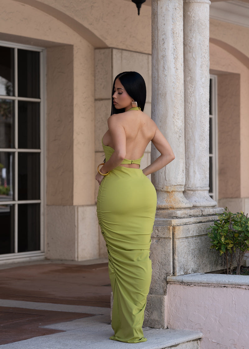 Pure Dominion Ruched Maxi Dress Green