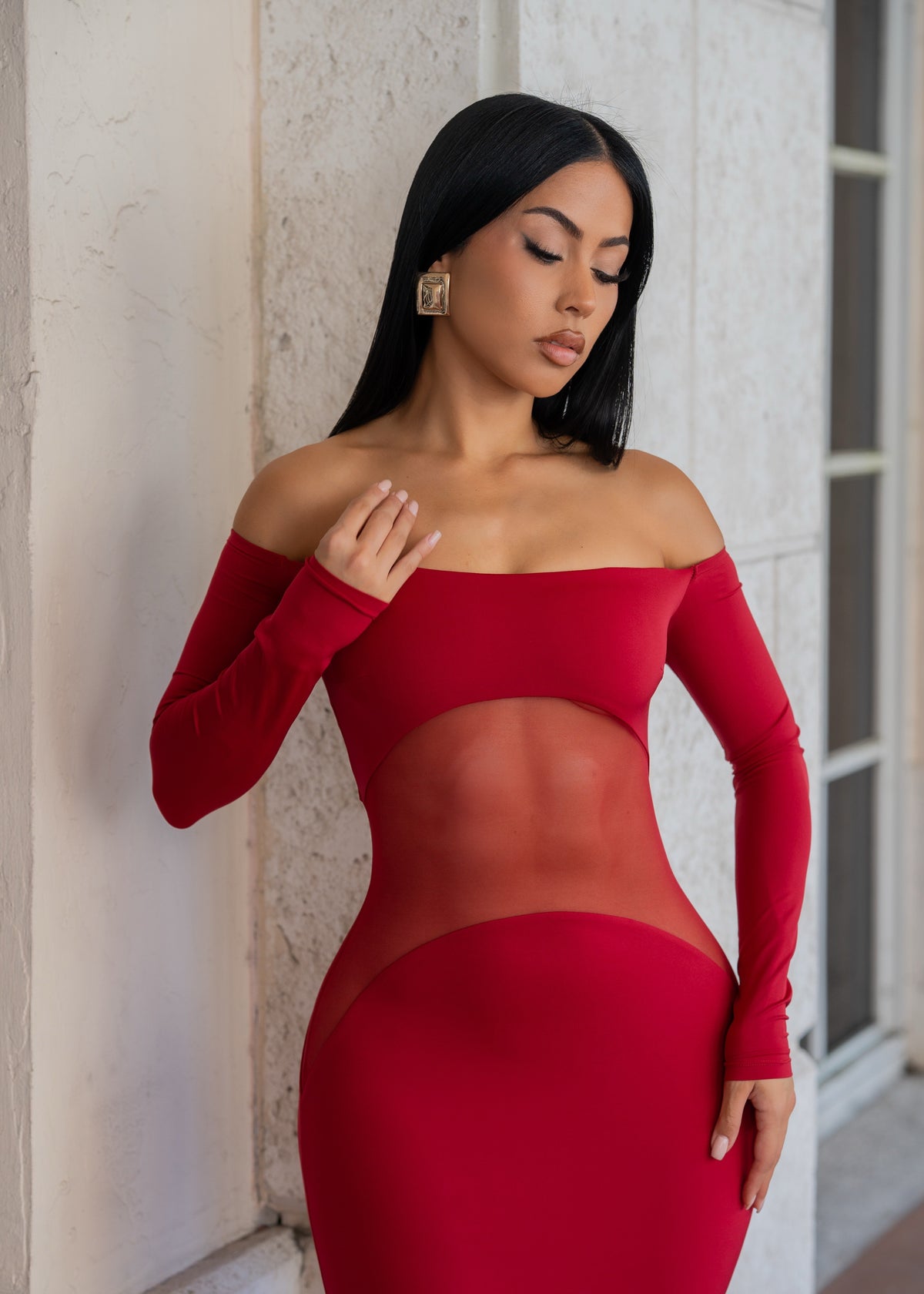 Aura Mesh Maxi Dress Red