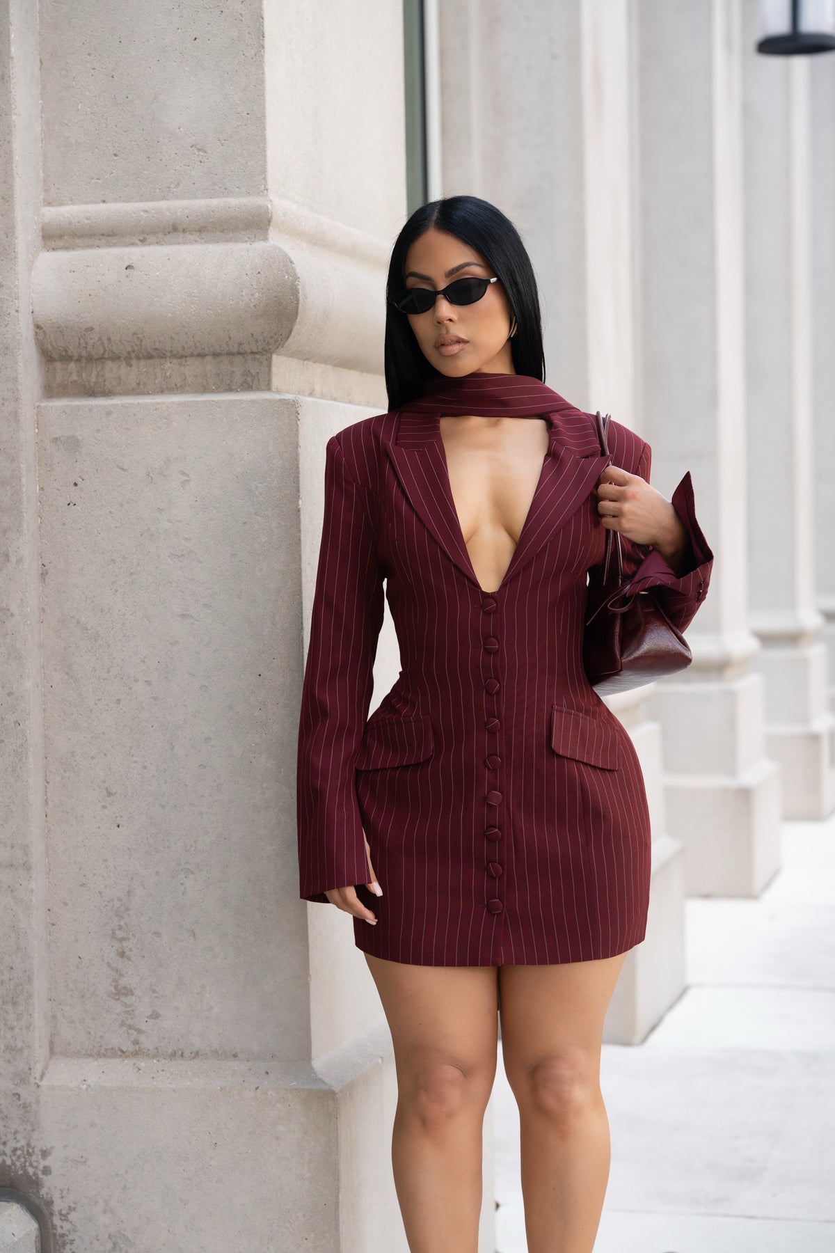 Scandal Pinstriped Blazer Dress Red