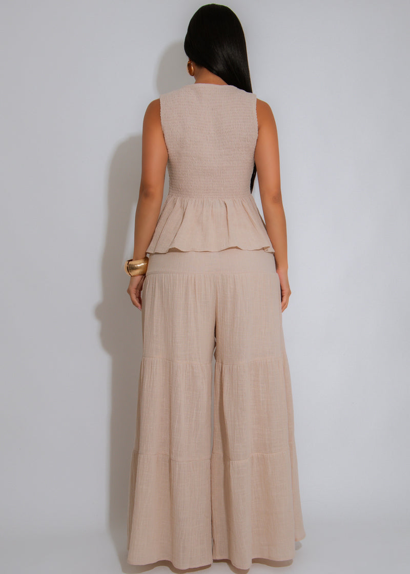 Breezy Haven Ruched Pant Set Nude