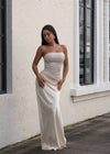 Lumina Drape Ruched Rhinestone Maxi Dress Nude