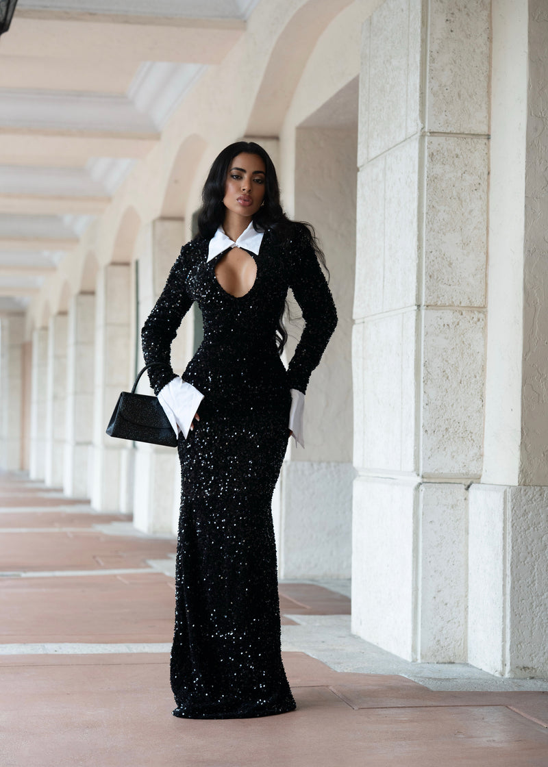 Midnight Authority Sequin Maxi Dress Black